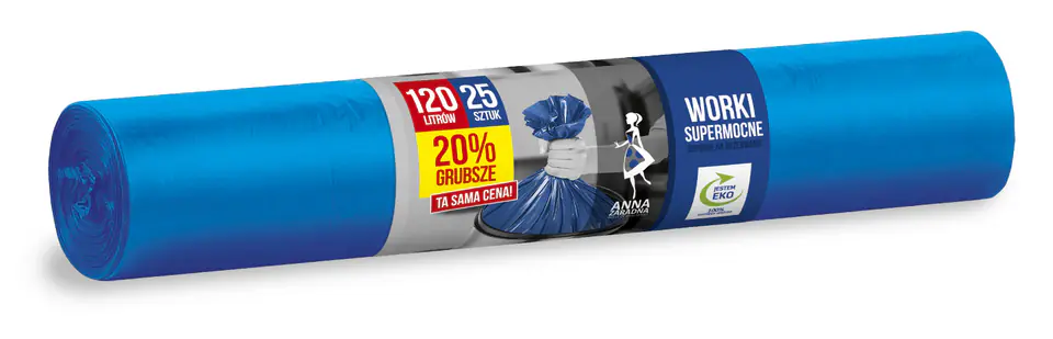 ⁨ANNA ZARADNA Worki na śmieci SUPERMOCNE 120L 1op.-25szt. niebieskie⁩ w sklepie Wasserman.eu
