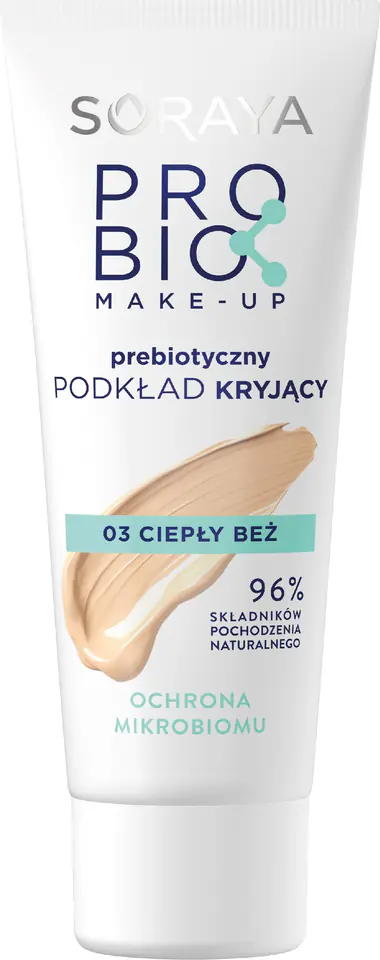 ⁨Soraya Probio Make-Up Prebiotic Coverage Foundation 03 warm beige - microbiome protection 30ml⁩ at Wasserman.eu