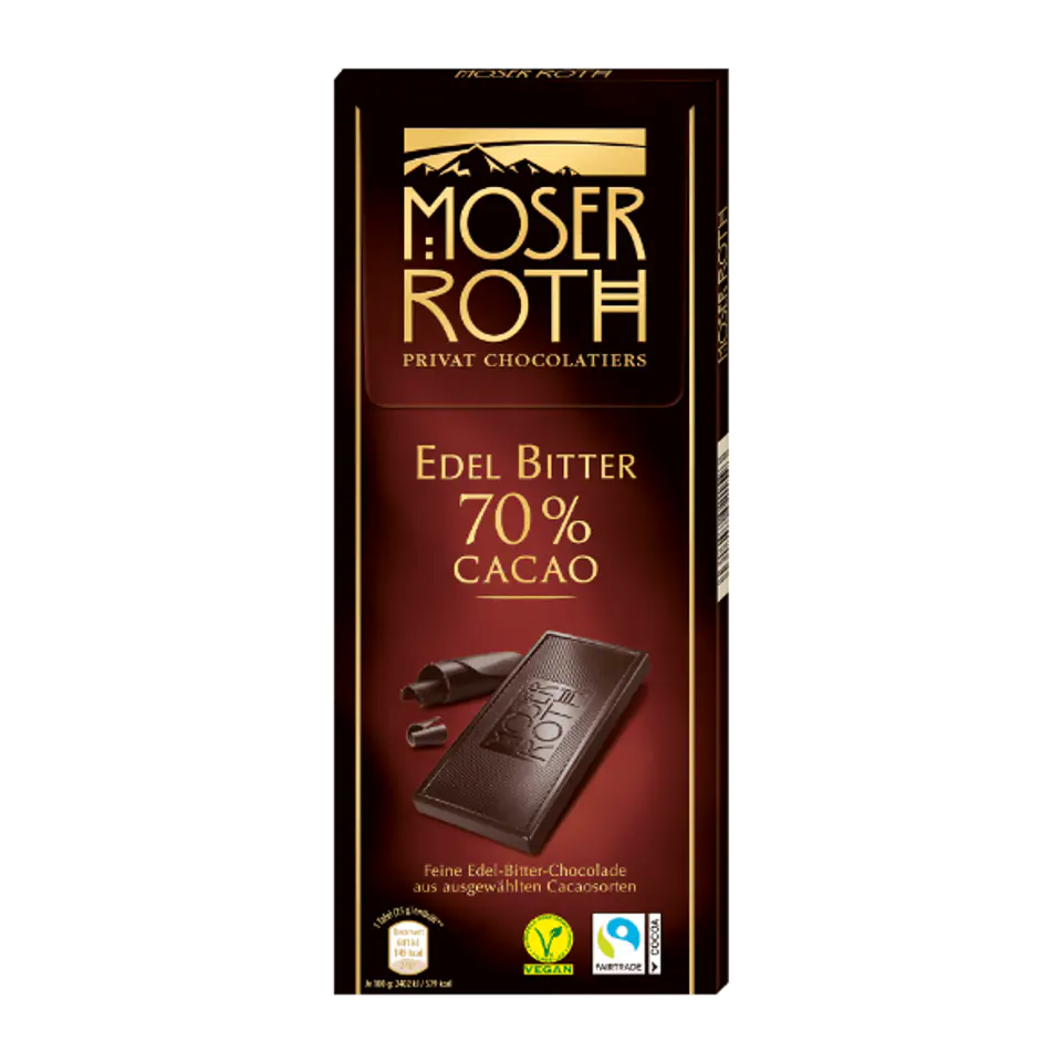 ⁨Moser Roth Dark Chocolate 70% Cacao 125 g⁩ at Wasserman.eu