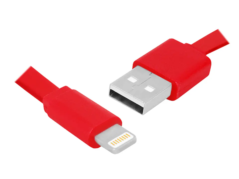 ⁨1 szt.  PS Kabel USB - IPHONE 8PIN 1m płaski, czerwony.⁩ w sklepie Wasserman.eu