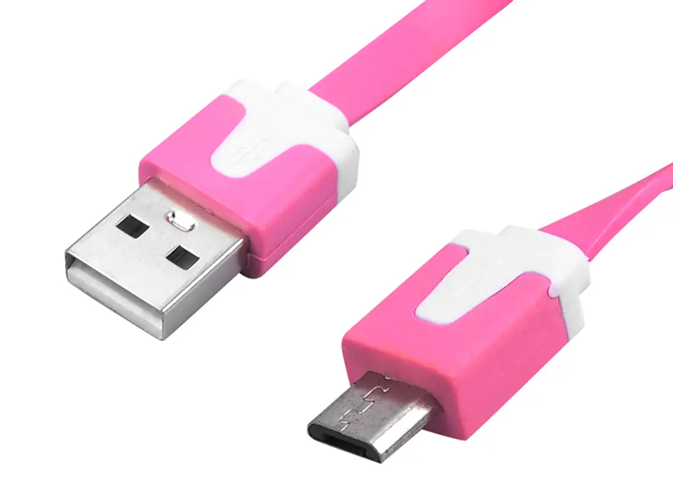 ⁨1 szt. PS Kabel USB-micro USB różowy płaski⁩ w sklepie Wasserman.eu