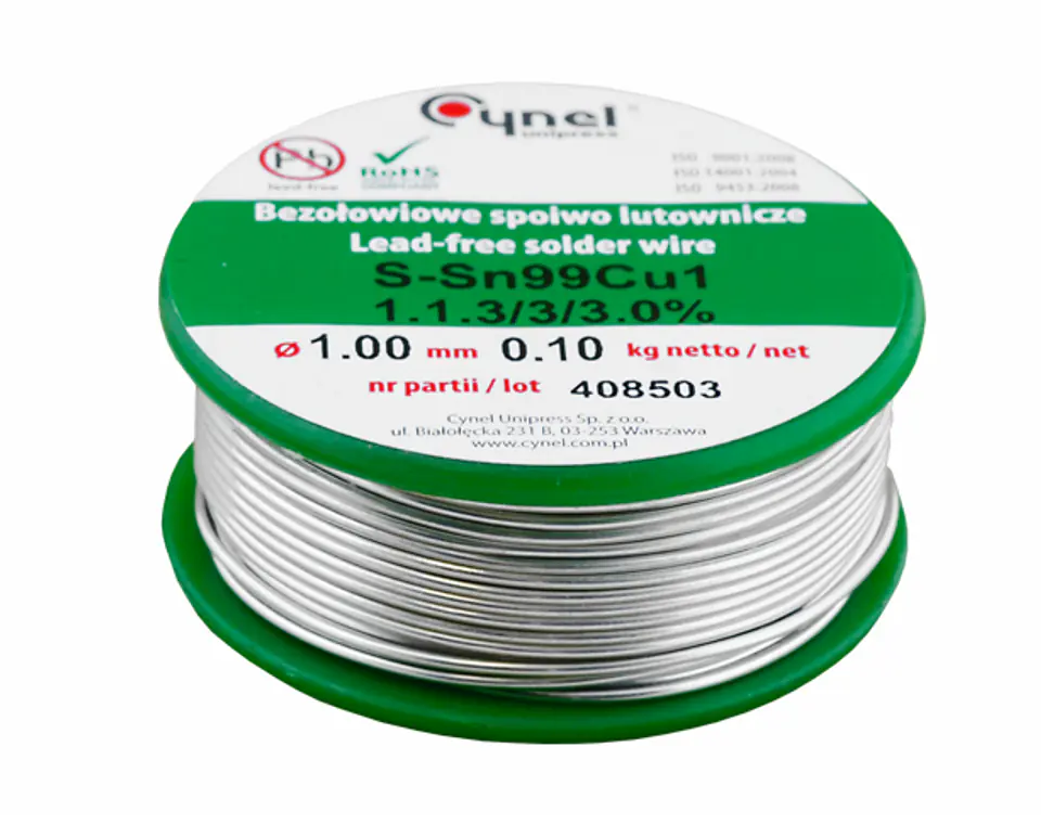1 szt. PS Cyna Sn99Cu1 1.00/100 g, Cynel, bezołowiowa. w sklepie Wasserman.eu