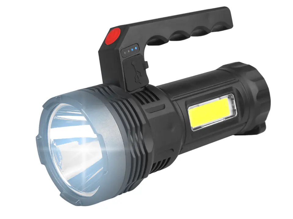 ⁨LED Flashlight Hand Flashlight + COB + Solar 2x18650 batteries, MicroUSB cable. (1LM)⁩ at Wasserman.eu