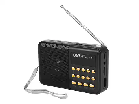 ⁨1 szt. Radio przenośne MK-011 wyświetlacz, USB, MicroSD, AUX z baterią BL-5C i kablem Micro USB, czarne.⁩ w sklepie Wasserman.eu