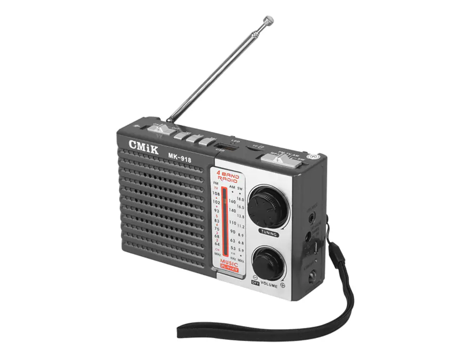 ⁨Portable radio MK-918 FM,USB,TF,AUX,LED panel,flashlight,3xAA with BL5C battery,grey (1LM)⁩ at Wasserman.eu