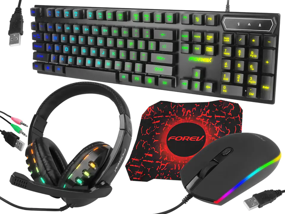 ⁨PS FOREV KEYBOARD + MOUSE + HEADPHONES BACKLIT SET FV-Q809 4in1. (1LM)⁩ at Wasserman.eu