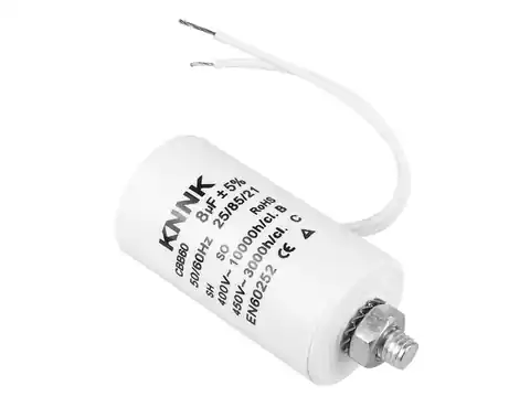 ⁨8 uF/450 VAC motor capacitor with wire. (1LM)⁩ at Wasserman.eu