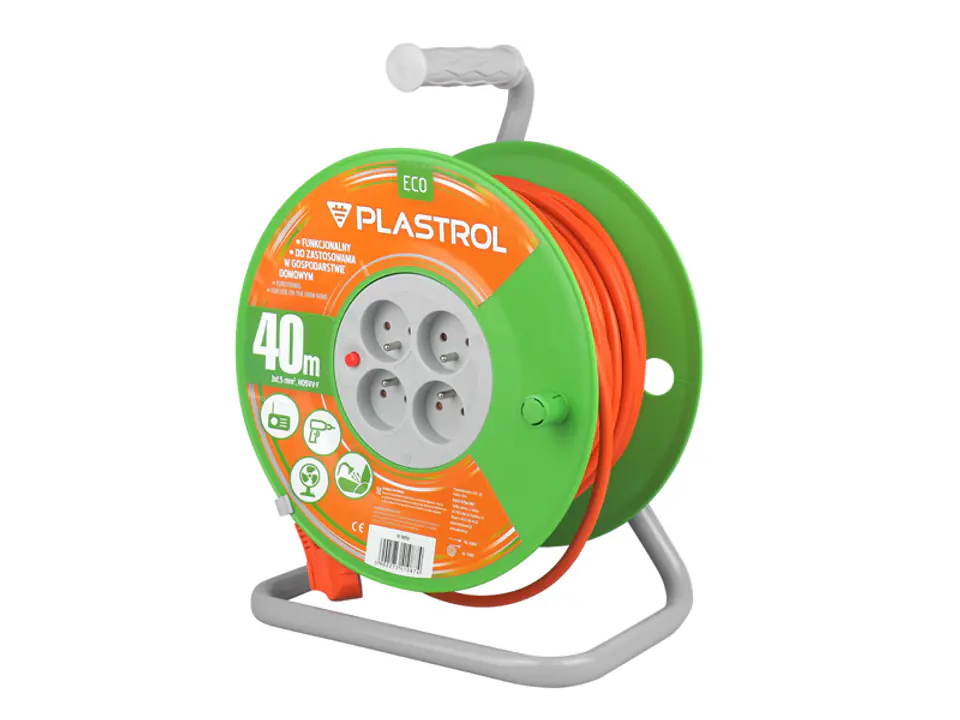 ⁨PS Drum extension cable ECO LINE, 4x2p+Z, 16A,3680W, cable 3x1,5mm H05VV-F, 40m, orange. (1LM)⁩ at Wasserman.eu