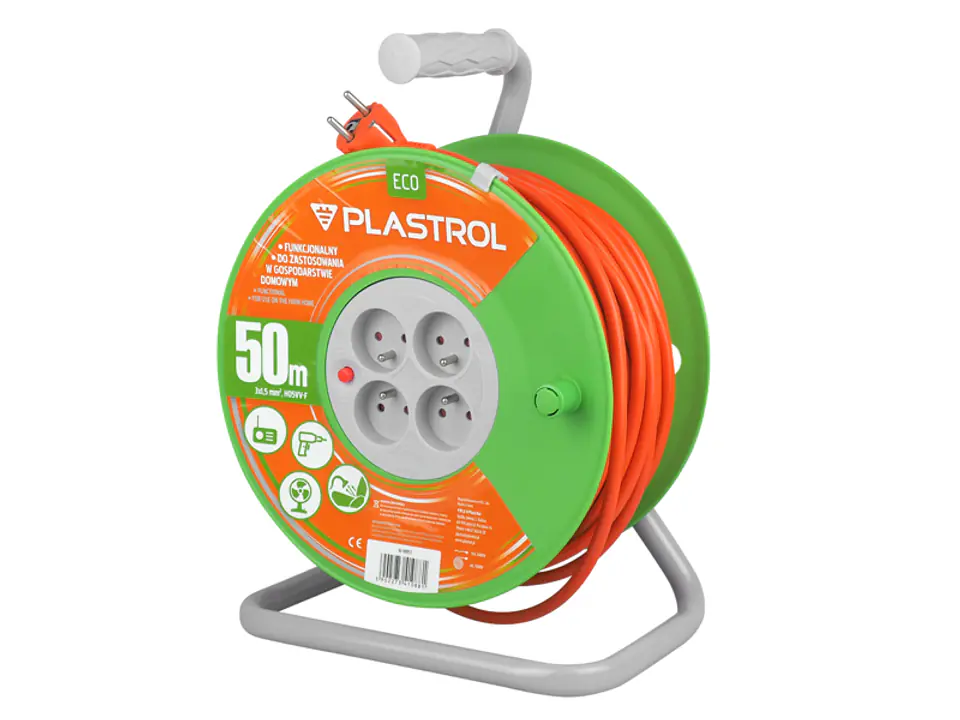 ⁨PS Drum extension cable ECO LINE, 4x2p+Z, 16A,3680W, cable 3x1,5mm H05VV-F, 50m, orange. (1LM)⁩ at Wasserman.eu