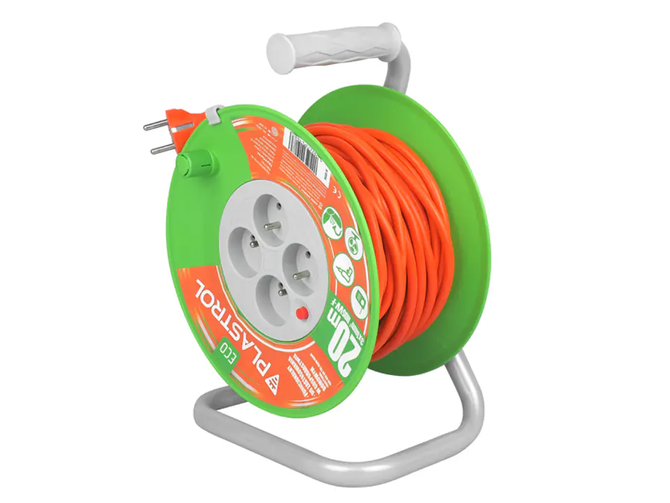 ⁨Drum extension cable ECO LINE 20m orange 4x2+Z, 10A,230W, cable3x1mm H05VV (1LM)⁩ at Wasserman.eu