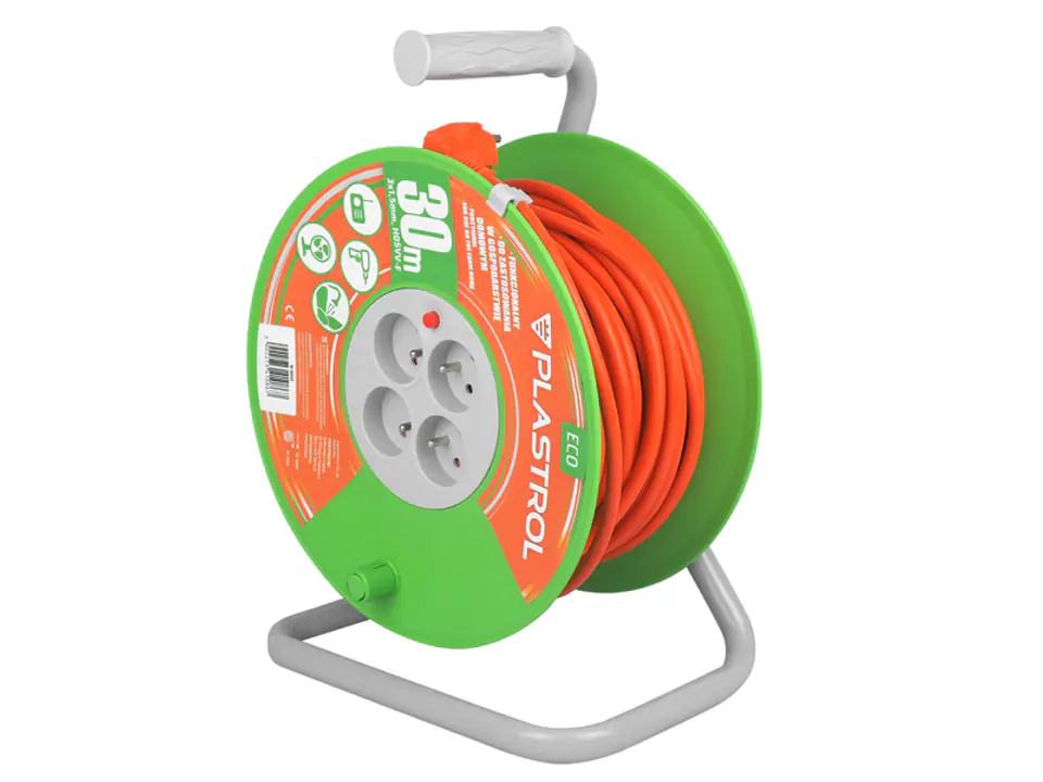⁨Drum extension cable ECO LINE 30m orange 4x2p-Z, 16A 3680W, cable 3x1,5mm H05VV (1LM)⁩ at Wasserman.eu