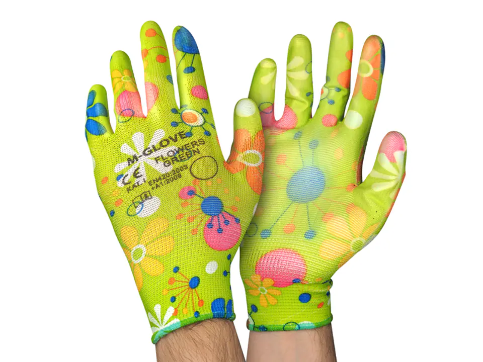 ⁨LADY ELASTIC-POLI PROTECTIVE GLOVES. GREEN FLOWERS (7) op. 12par. (1LM)⁩ at Wasserman.eu