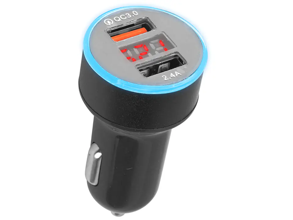 ⁨PS Car charger with display ,2xUSB, 12-32V 35W QC 3.0 (1LM)⁩ at Wasserman.eu