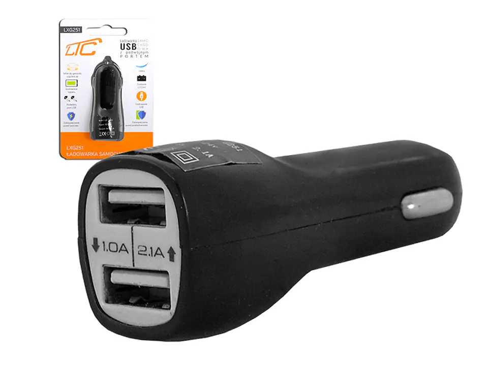 1 szt. PS Ładowarka samochodowa dual USB 2.1A. w sklepie Wasserman.eu