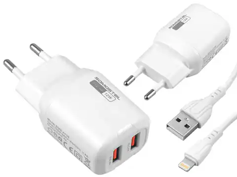 ⁨WALL CHARGER SOMOSTEL 2,4A/2xUSB DUAL+CABLE IPHONE SMS-A139 WHITE (1LM)⁩ at Wasserman.eu