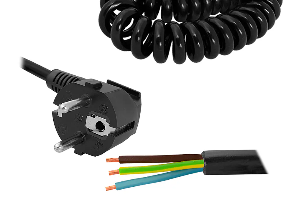 ⁨PS Spiral cable with plug 5m 3x1, black. (1LM)⁩ at Wasserman.eu