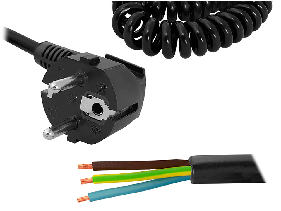 ⁨PS Spiral cable with plug 3m 3x1, black. (1LM)⁩ at Wasserman.eu