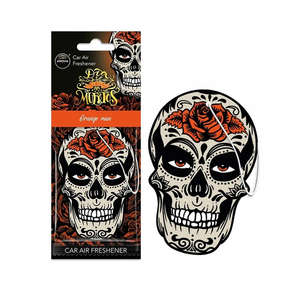 ⁨Air freshener aroma car muertos skull orange man island driftwood⁩ at Wasserman.eu