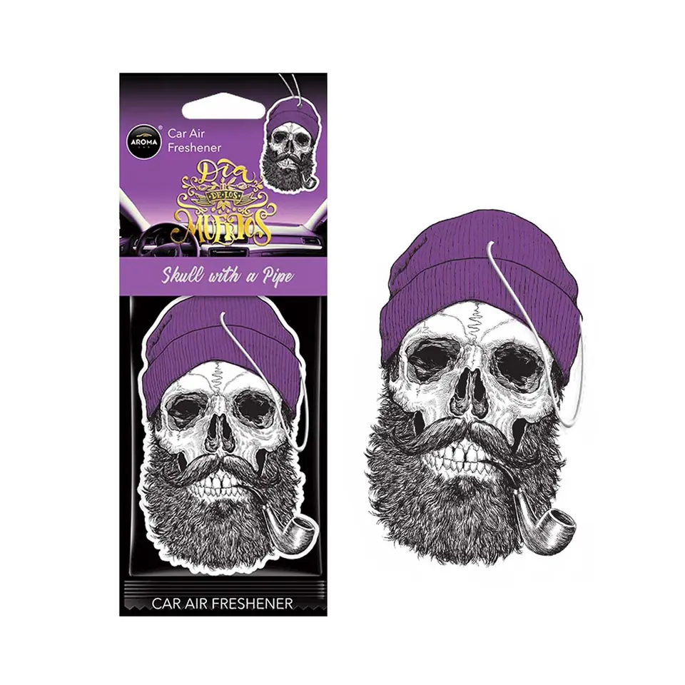 ⁨Air freshener aroma car muertos skull with a pipe coral stuff⁩ at Wasserman.eu