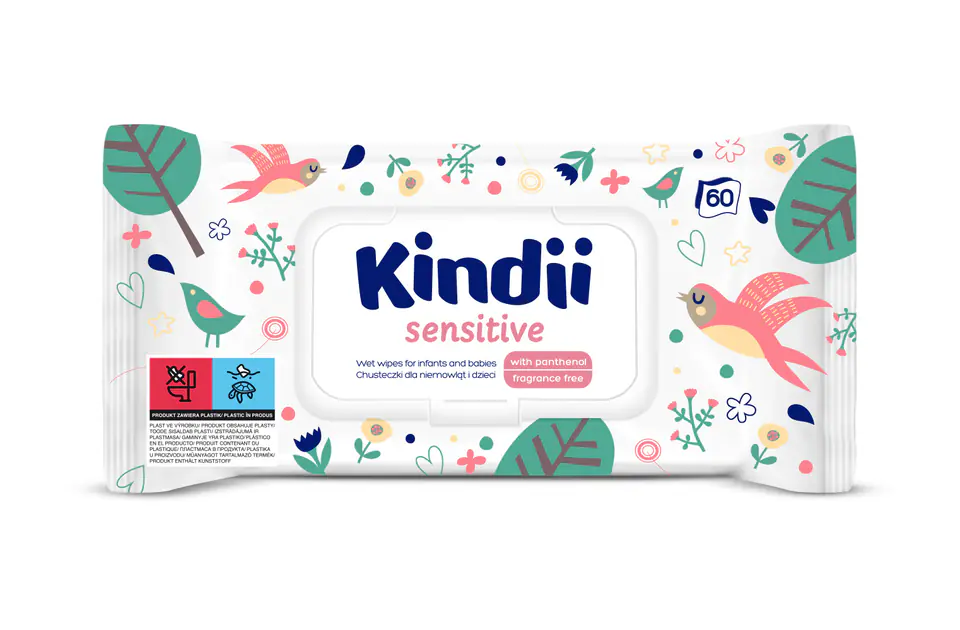 ⁨Kindii Sensitive Cleansing Wipes for Babies and Children 1op.-60pcs⁩ at Wasserman.eu