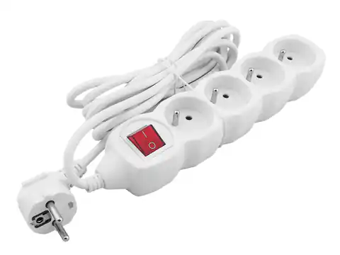 ⁨Extension cable 4 sockets with grounding and switch 3m white. (1LM)⁩ at Wasserman.eu
