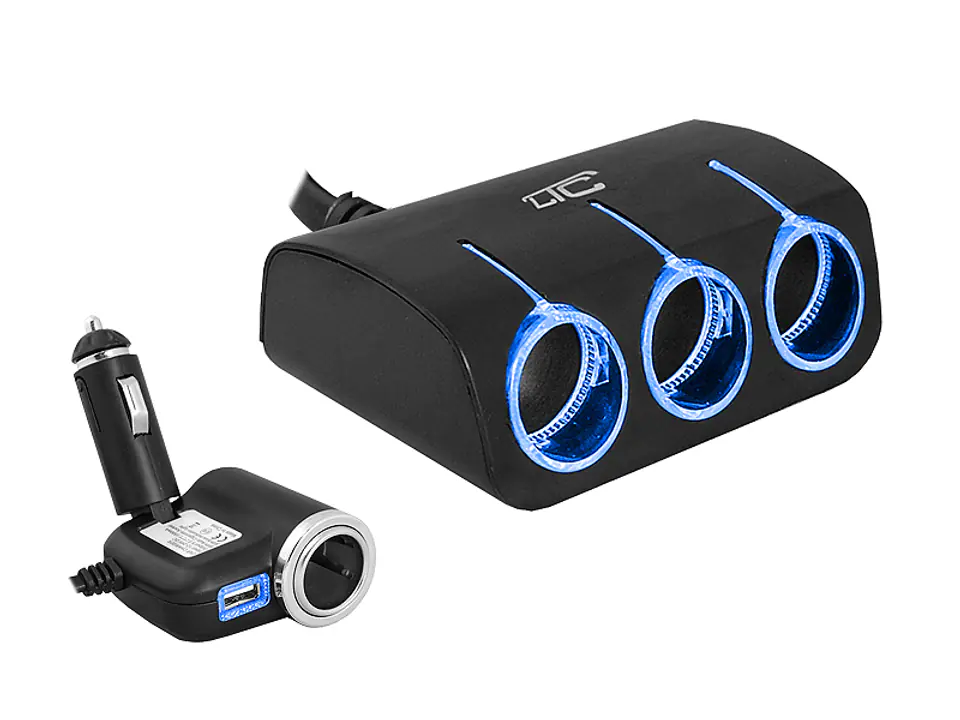 1 szt. LTC Adapter CAR FIRE LED 3 + 1 gniazda (120W) + USB 1200mA, 12/24V, czarny. w sklepie Wasserman.eu