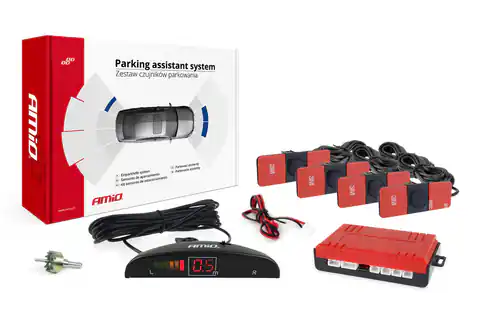 ⁨Zestaw czujników parkowania cofania led 4 sensory czarne wewnętrzne 16,5 mm amio-02255⁩ w sklepie Wasserman.eu