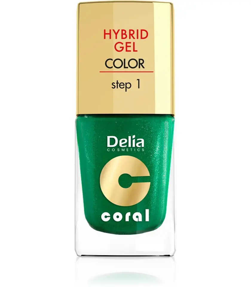 ⁨Delia Cosmetics Coral Hybrid Gel Nail Enamel No. 10 metallic green 11ml⁩ at Wasserman.eu