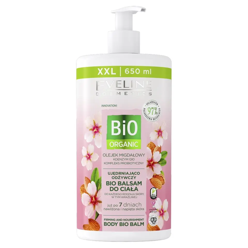 ⁨Eveline Bio Organic Bio Balsam do ciała ujędrniająco odżywczy - olejek migdałowy 650ml⁩ w sklepie Wasserman.eu