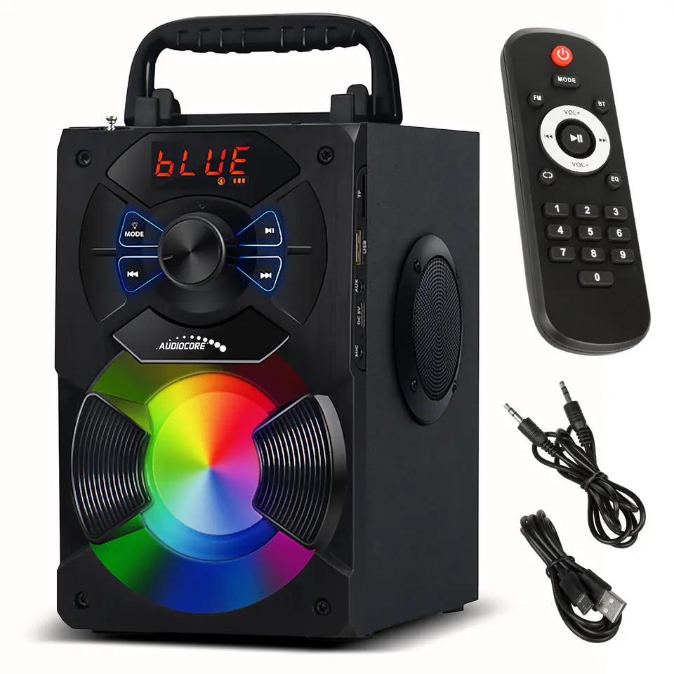 ⁨Głośnik przenośny bluetooth Audiocore, FM, SD/MMC, AUX, USB, pilot⁩ w sklepie Wasserman.eu