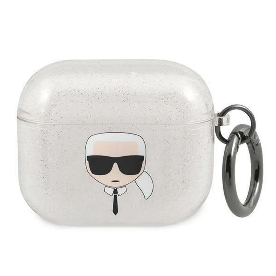 ⁨Oryginalne Etui APPLE AIRPODS 3 Karl Lagerfeld Cover Glitter Karl`s Head (KLA3UKHGS) srebrne⁩ w sklepie Wasserman.eu