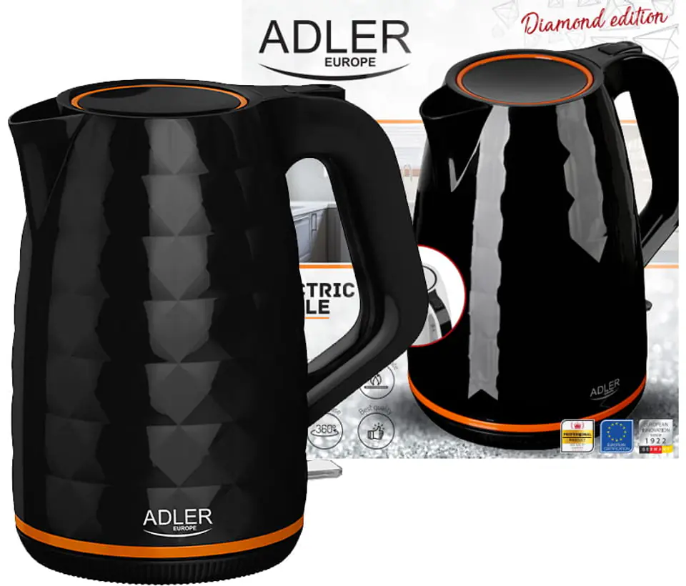 ⁨Adler AD 1277 B electric kettle 1.7 L 2200 W Black⁩ at Wasserman.eu