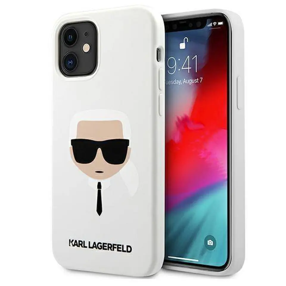 ⁨Oryginalne Etui IPHONE 12 MINI Karl Lagerfeld Hardcase Silicone Karl`s Head (KLHCP12SSLKHWH) białe⁩ w sklepie Wasserman.eu