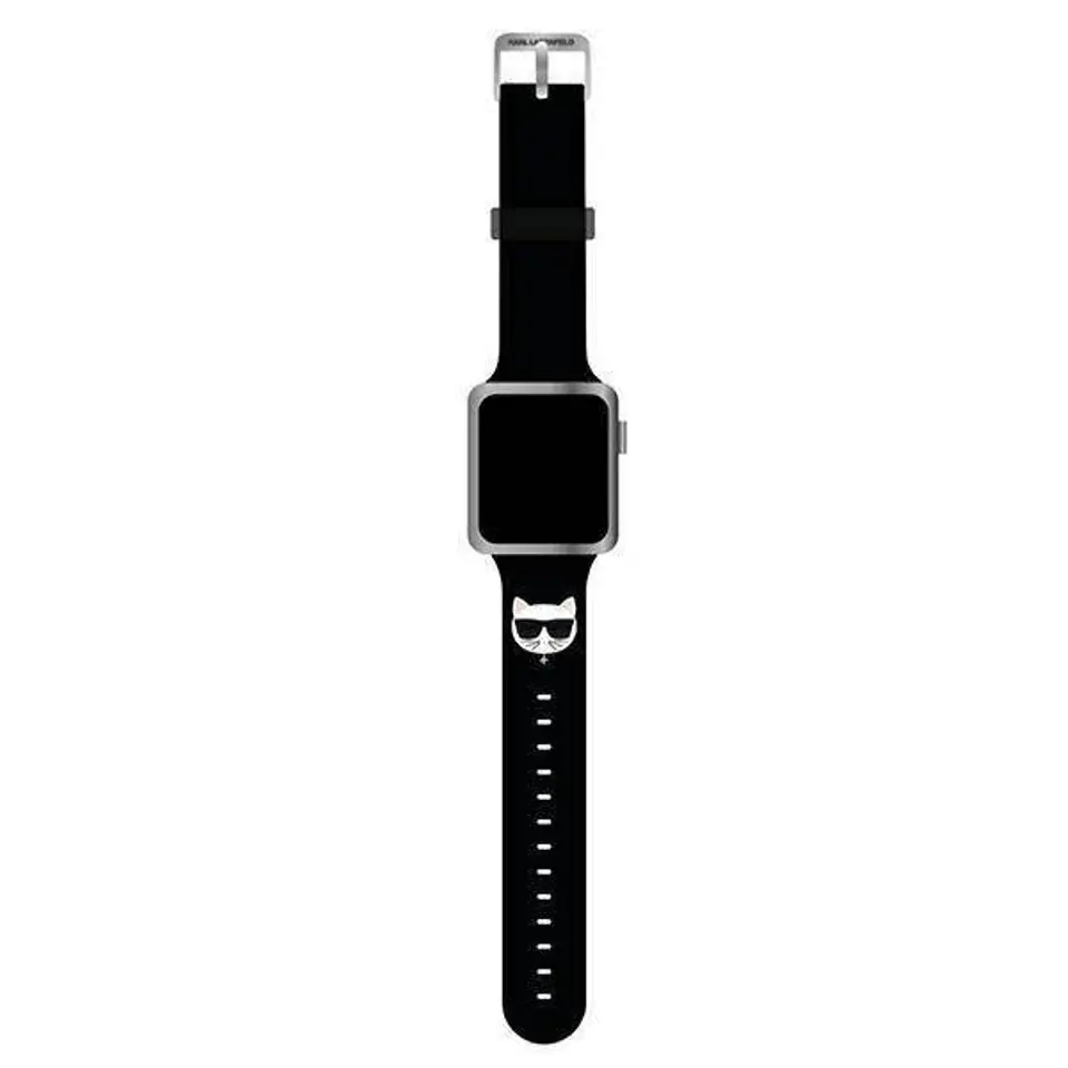 ⁨Oryginalne Etui APPLE WATCH 42 / 44 / 45 MM Karl Lagerfeld Strap Silicone Choupette Heads (KLAWLSLCK) czarne⁩ w sklepie Wasserman.eu