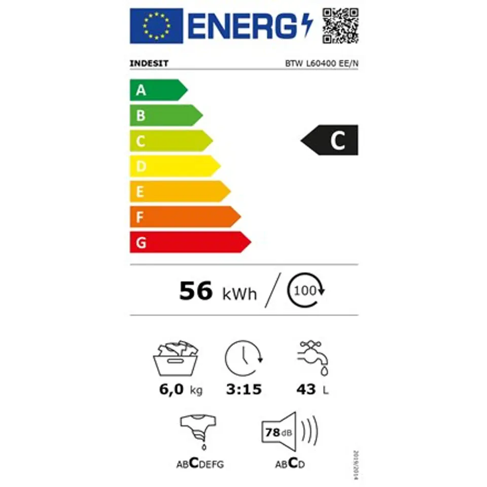INDESIT Washing machine BTW L60400 EE/N Energy efficiency class C, Top loading, Washing capacity 6 kg, 951 RPM, Depth 60 cm, Wid at Wasserman.eu