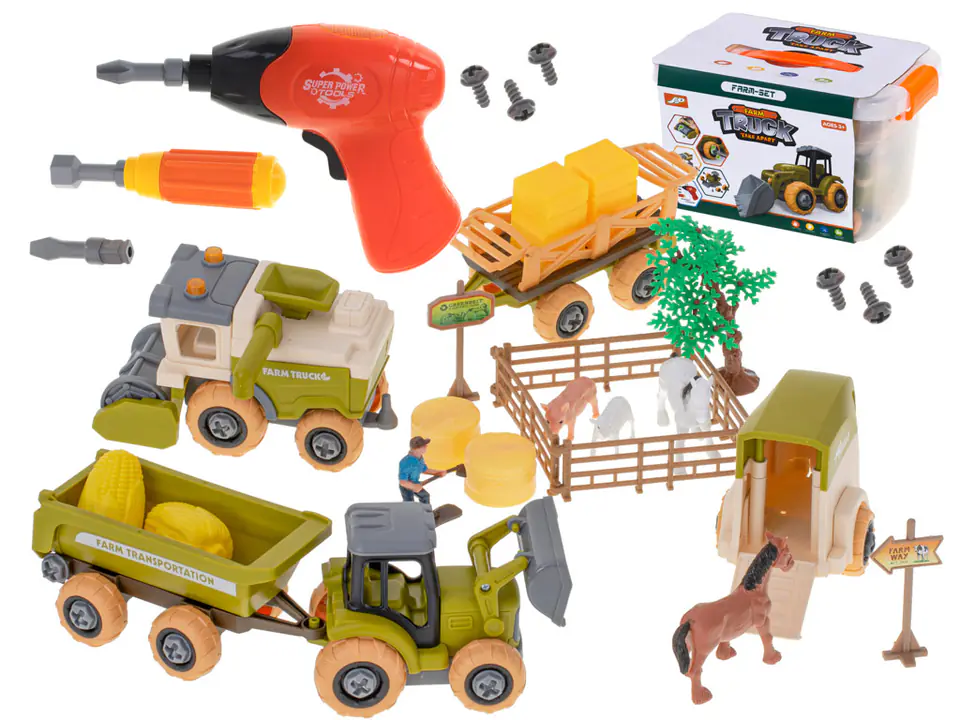 Gospodarstwo rolne farma traktor kombajn maszyny rolnicze zwierzęta zagroda konie + narzędzia wkrętarka w sklepie Wasserman.eu
