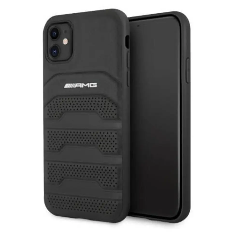 ⁨AMG AMHCN61GSEBK iPhone 11 6,1" black/black hardcase Leather Debossed Lines⁩ at Wasserman.eu