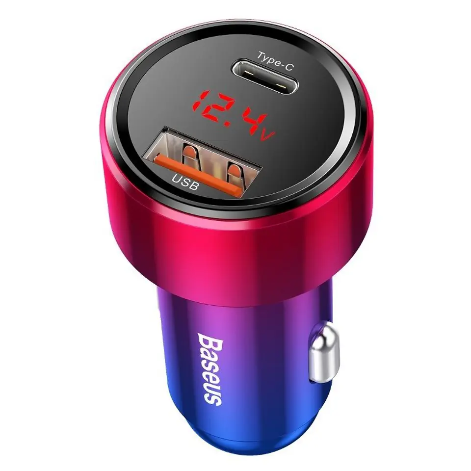 ⁨Car charger baseus magic usb + usb-c qc 4.0 pd 45w red-blue⁩ at Wasserman.eu