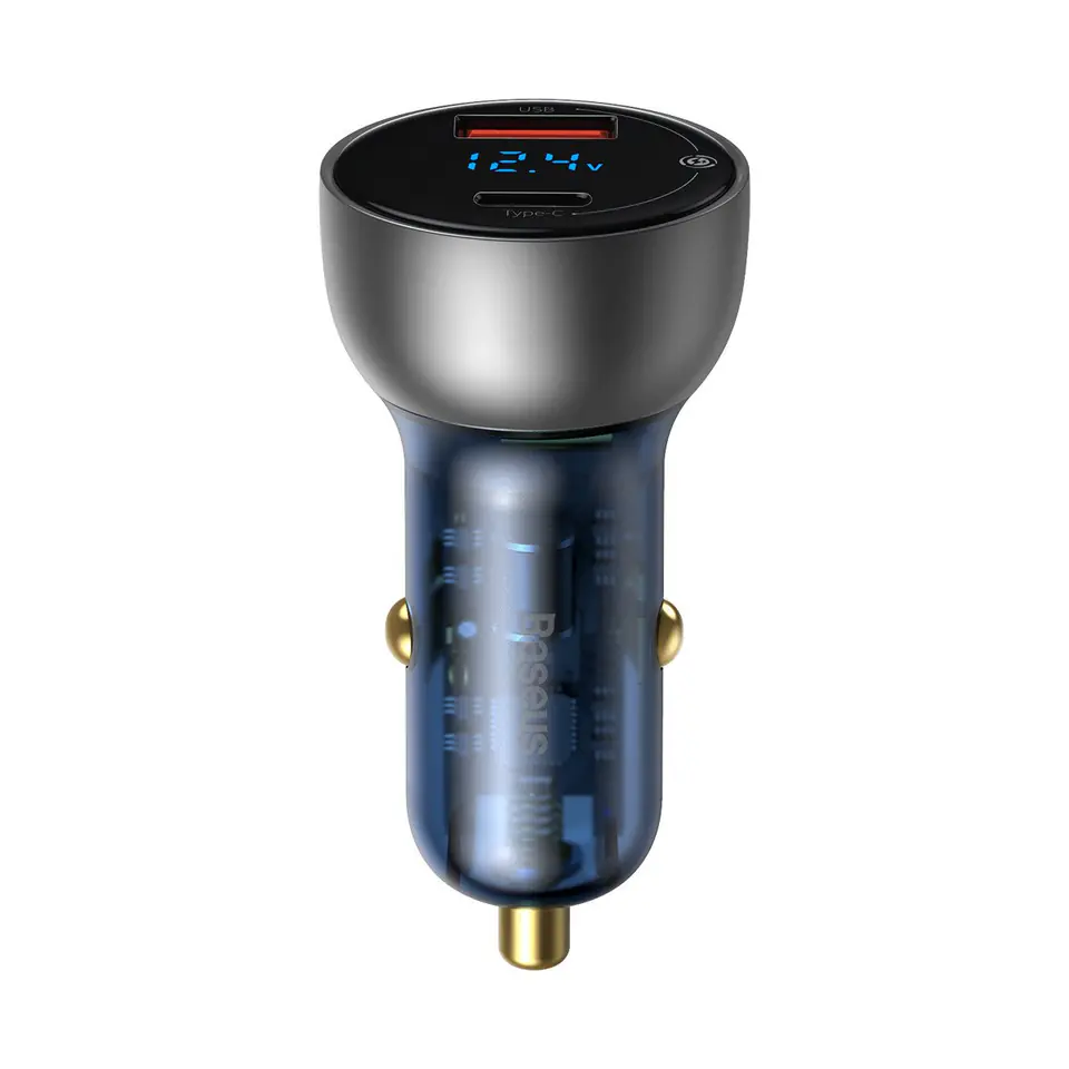 Baseus particular digital display car charger with display, usb + usb-c, qc3.0+pd, 5a, 65w silver at Wasserman.eu