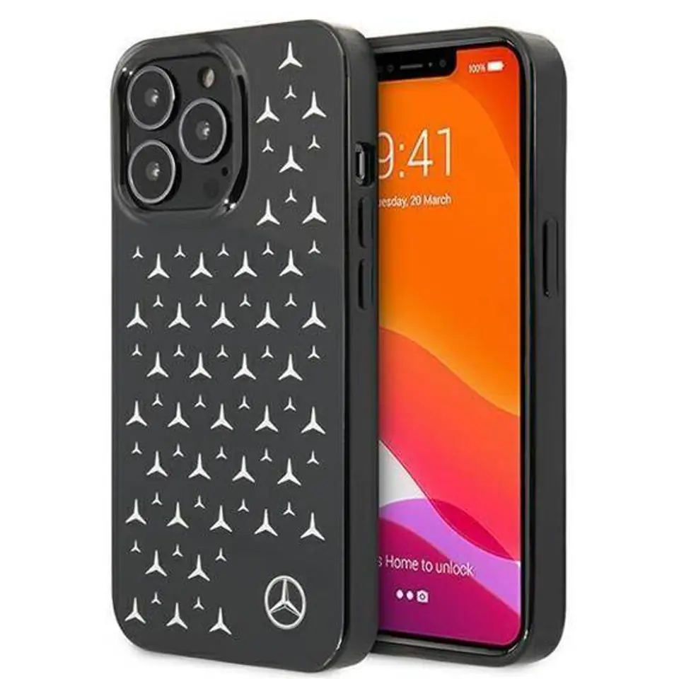 ⁨Mercedes MEHCP13LESPBK iPhone 13 Pro / 13 6.1" black/black hardcase Silver Stars Pattern⁩ at Wasserman.eu