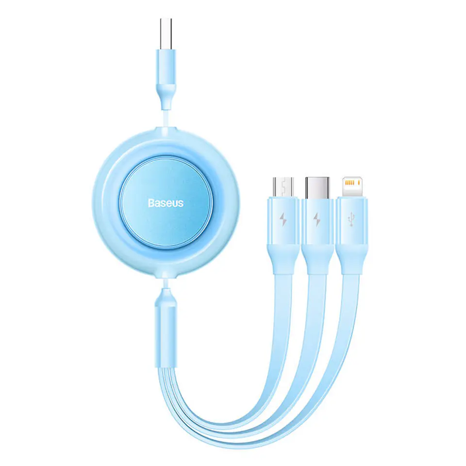 ⁨Baseus Bright Mirror 2 USB 3in1 cable, micro USB / Lightning / USB-C, flat, 3.5A, 1.1m (cyan)⁩ at Wasserman.eu