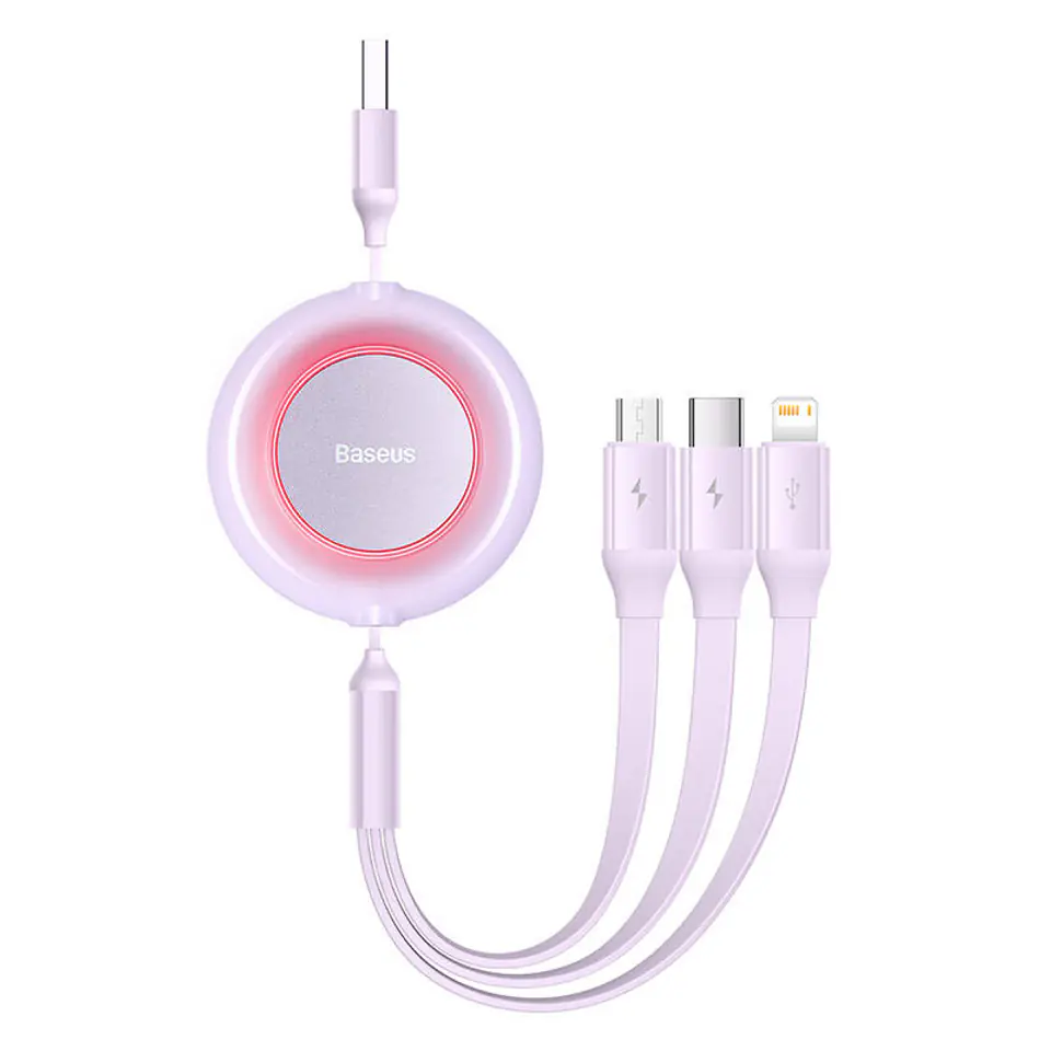 ⁨Kabel USB 3w1 Baseus Bright Mirror 2, micro USB / Lightning / USB-C, płaski, 3.5A, 1.1m (fioletowy)⁩ w sklepie Wasserman.eu