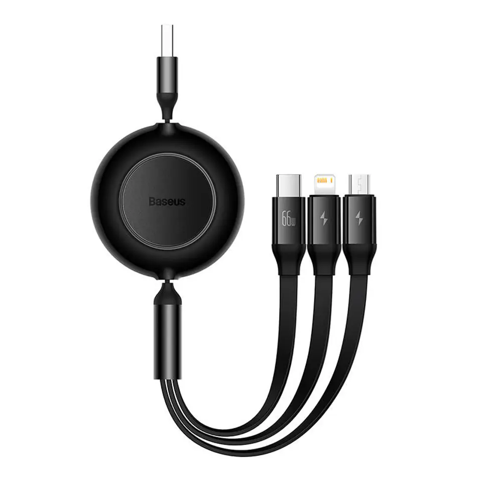 ⁨Baseus Bright Mirror 3 USB 3 cable, micro USB / Lightning / USB-C, 66W / 2A, 1.1m (Black)⁩ at Wasserman.eu