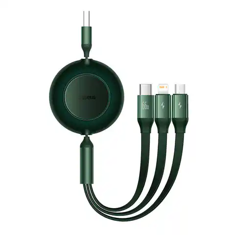 ⁨Kabel USB 3w1 Baseus Bright Mirror 3, micro USB / Lightning / USB-C, 66W / 2A, 1.1m (zielony)⁩ w sklepie Wasserman.eu