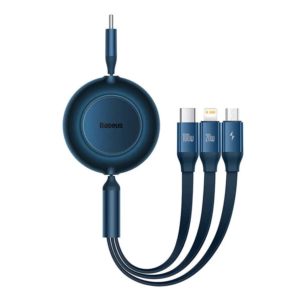 ⁨Baseus Bright Mirror 4 3in1 USB-C Cable, micro USB / Lightning / USB-C, 100W / 3.5A, 1.1m (Blue)⁩ at Wasserman.eu