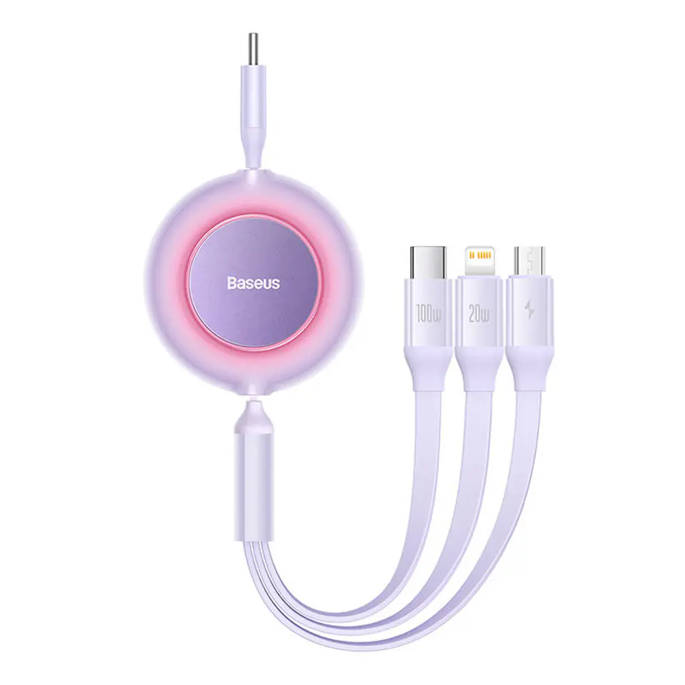 ⁨Baseus Bright Mirror 4 USB-C 3in1 Cable, micro USB / Lightning / USB-C, 100W / 3.5A, 1.1m (Purple)⁩ at Wasserman.eu