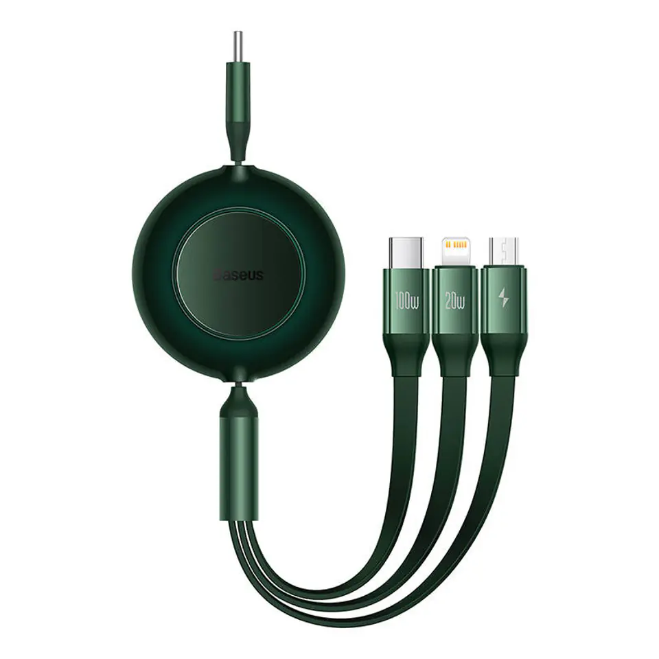 ⁨Kabel USB-C 3w1 Baseus Bright Mirror 4, micro USB / Lightning / USB-C, 100W / 3.5A, 1.1m (zielony)⁩ w sklepie Wasserman.eu