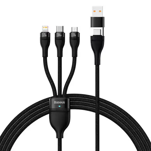 ⁨Baseus Flash Series 2 USB 3in1 cable, USB-C + micro USB + Lightning, 100W, 1.2m (black)⁩ at Wasserman.eu