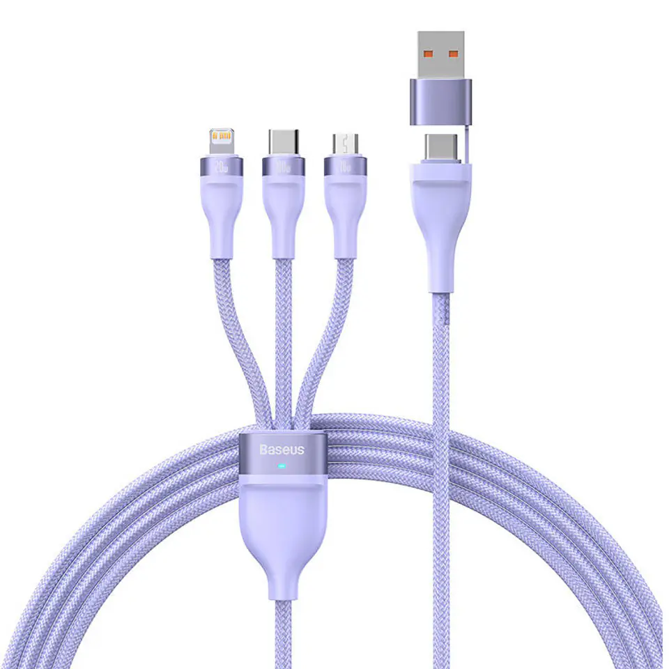 ⁨Kabel USB 3w1 Baseus Flash Series 2, USB-C + micro USB + Lightning, 100W, 1.5m (fioletowy)⁩ w sklepie Wasserman.eu