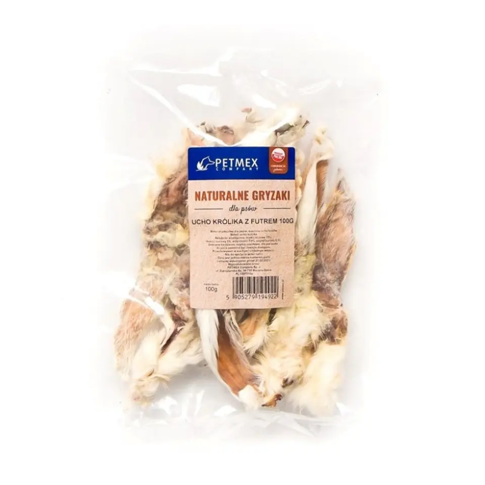 ⁨PETMEX dog chew Rabbit ear with fur 100g⁩ at Wasserman.eu